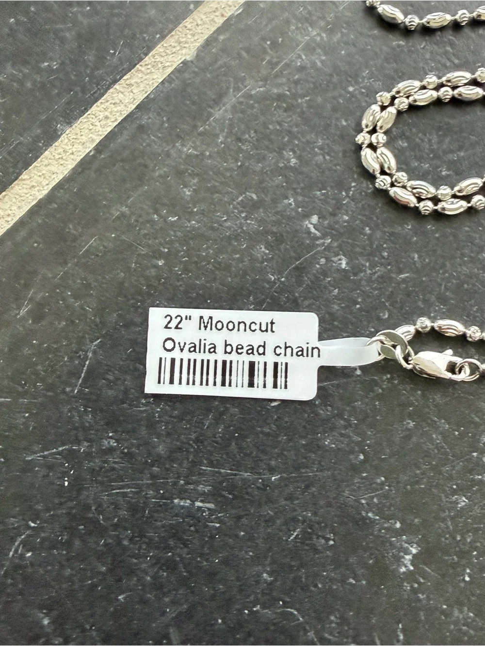 14kt. White Gold faceted mooncut ovalia bead chain 22” long